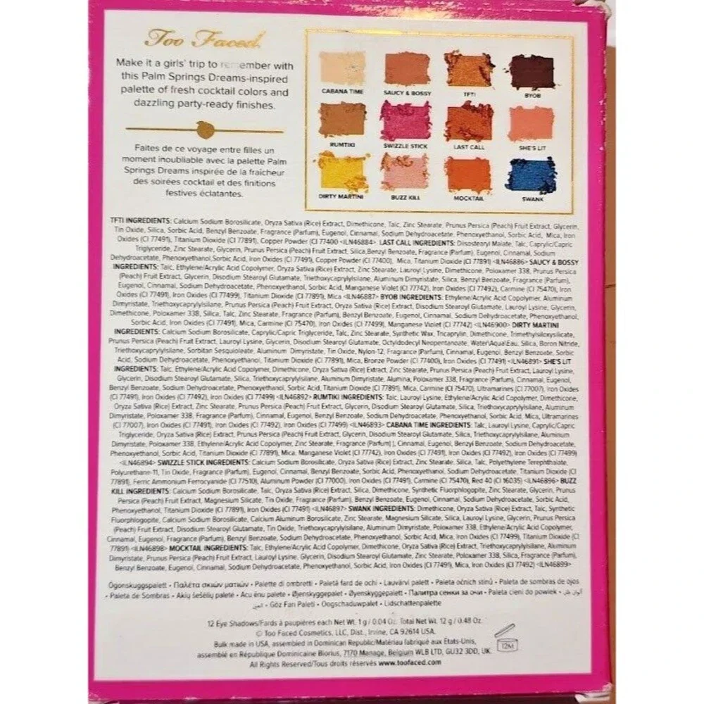 Too Faced Palm Springs Dreams Cocktail Party Eye Shadow Palette 12 Pan Shade NIB